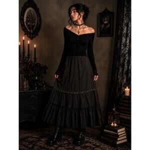 Black Ruffle Maxi Skirt Dark Academia NWT Medium Whimsigoth Witchy